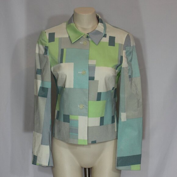 A-K-R-I-S punto jacket geometric pattern multi color women Made in Italy  size 4 - Picture 2 of 9